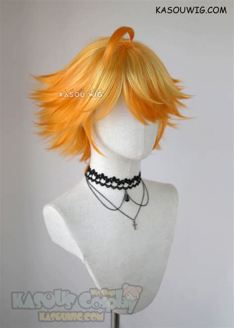 Kasou Wig The Promised Neverland Emma Short Flippy Yellow Orange Ombre Cosplay Wig Kawaii