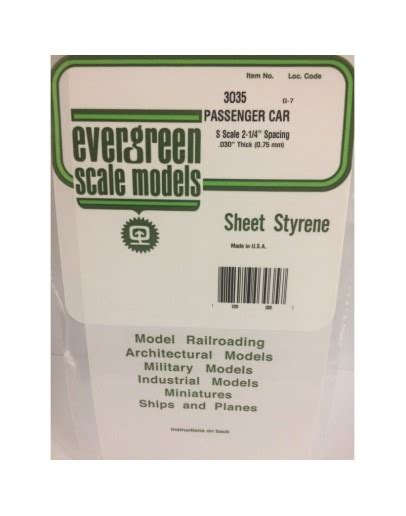 Evergreen Plastic Materials 3035 Opaque White Polystyrene Passenger Car Sides S Scale 2