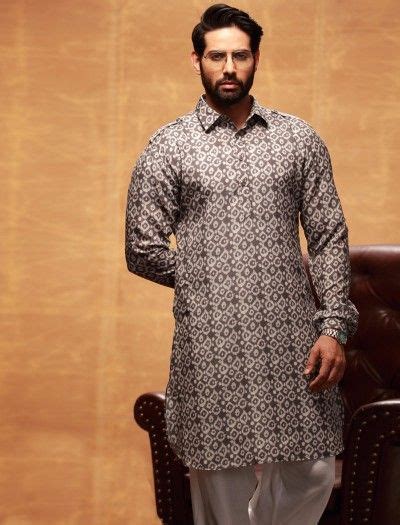 Grey Printed Cotton Festive Wear Pathani Suit With Images Festival