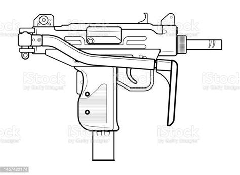 Vector Illustration Of The Micro Uzi Israel Machine Gun With Folded