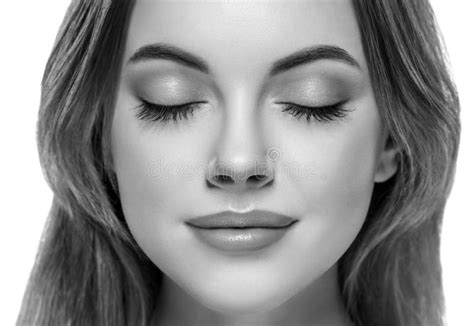 Closed Woman Eyes Nose Studio Black And White Stock Image Image Of