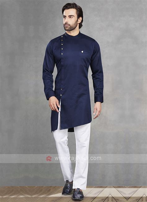 Navy And White Kurta Pajama For Men