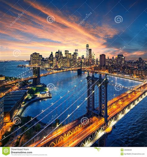 New York City Beautiful Sunset Over Manhattan With Manhattan And