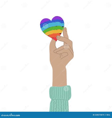 Hand Holding Rainbow Heart Equality Togetherness Lgbtq Rights Concept Flat Illustration
