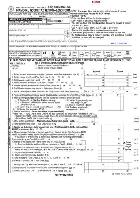 It is levied on the price of a product or service at each stage of production, distribution, or sale to the end consumer. Fillable Form Mo-1040 - Individual Income Tax Return Long ...