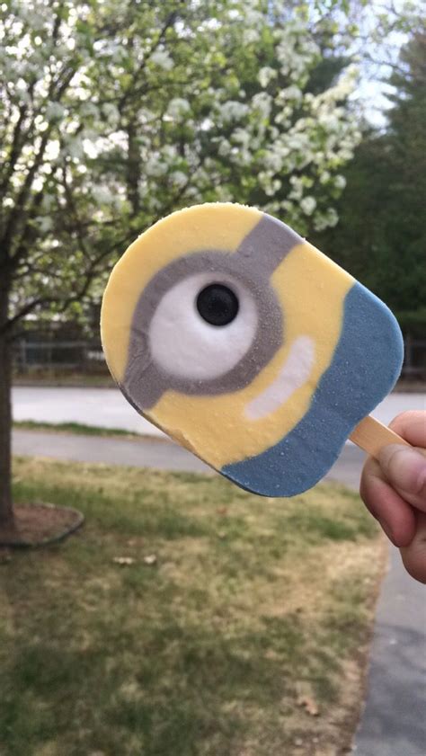 Minion Popsicle With Gum Ball Eyeball From A Local Ice Cream Truck