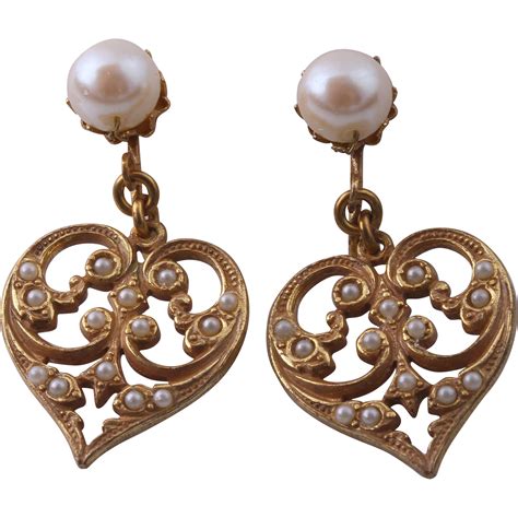 miriam haskel heart shaped pearl dangle earrings