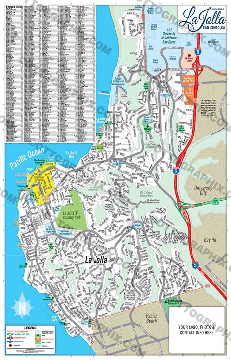 La Jolla Map With Street Index San Diego County Ca Otto Maps