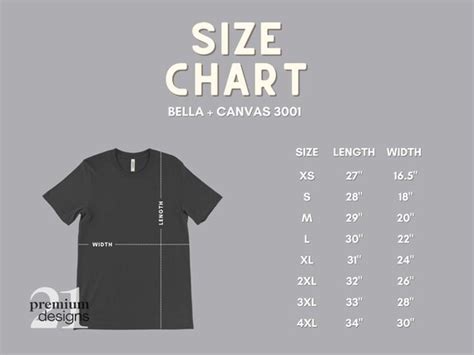 Printful Size Guide Bella Canvas 3001 Size Chart Unisex Short Sleeve T