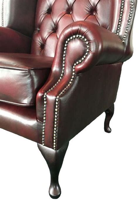 Chesterfield scroll wing back armchair handmade in black bonded leather. Genuine Leather Oxblood Red Chesterfield Sofa Settee 3 2 ...
