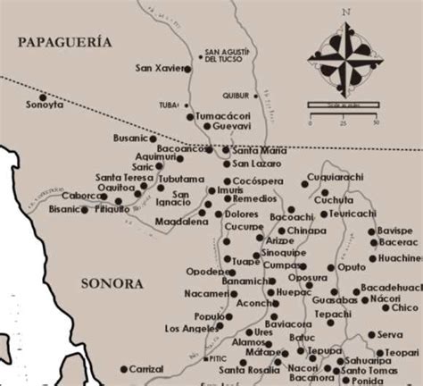 Mission Map Of Pimeria Alta Spanish Arizona Arizona Map Missions