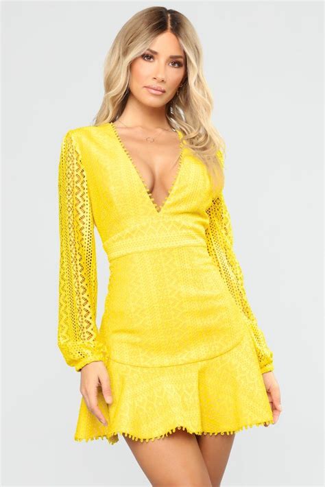 Part Of A Dream Lace Mini Dress Yellow Lace Mini Dress Long Sleeve Mini Dress Ruffle Dress