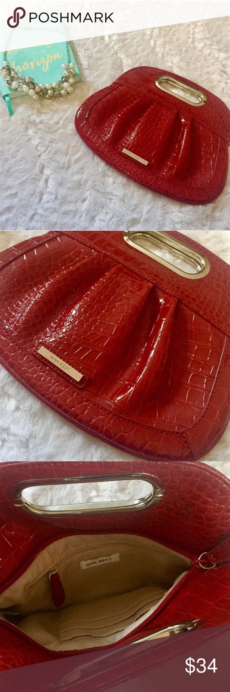 Nine West Red Faux Snakeskin Clutch Snakeskin Clutch Faux