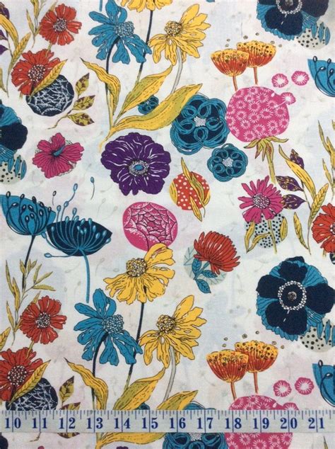 Flowers Summer Daze Floral White Background Cotton Quilting Fabric 12