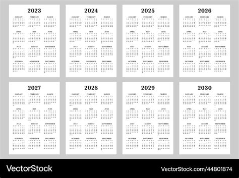 Calendar 2023 And 2030 Royalty Free Vector Image