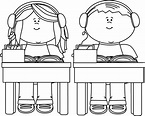 Black and White School Kids Listening to Books Clip Art - Black and ...