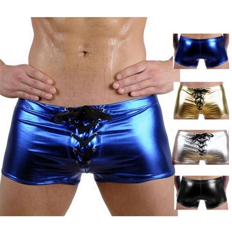 Buy Mens Sexy Faux Leather Shiny Boxers Exotic Underwear Gay Male Latex