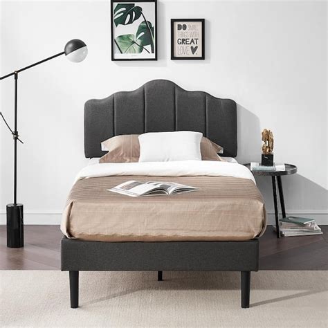 Vecelo Twin Size Platform Bed Frame 393 In W With Headboard Fabric