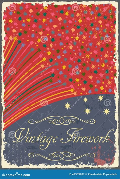 Vintage Fireworks Poster Design Retro Flyer Cartoon Vector