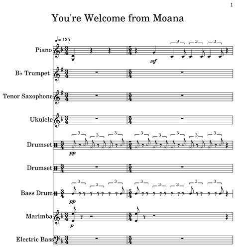 You Re Welcome From Moana Sheet Music For Piano Trumpet Tenor