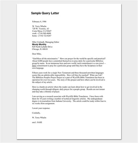 Sample professional and personal reference letters, letters asking for a reference, reference lists, and tips and advice for writing great recommendations. Query Letter Template - 7+ Formats, Samples & Examples
