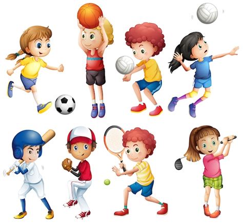 Ilustración De Muchos Niños Haciendo Deportes Vector Premium