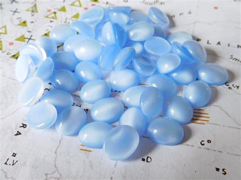12 Vintage German 10x8mm Oval Soft Light Blue Opaque Glass Cabochons 3