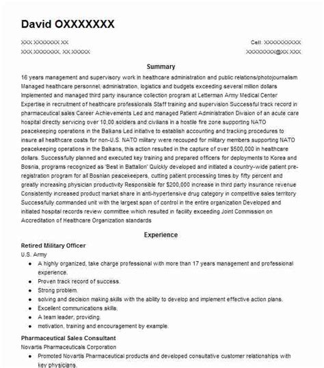 Instead of focusing solely on job experience, tailor your resume to showcase what skills you have to offer and downplay. Retired Military Officer Resume Sample | Officer Resumes ...