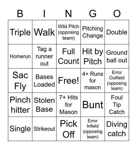 Softball Bingo Card