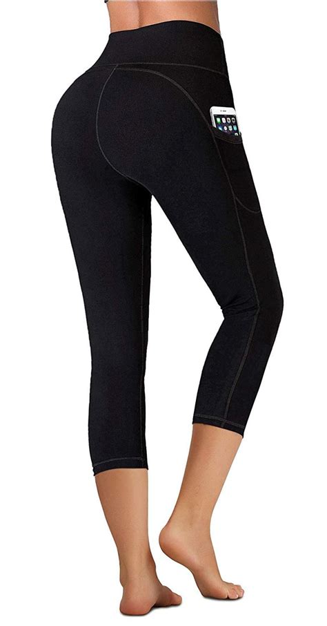 Iuga High Waist Yoga Pants With Pockets Tummy Black Capris Size X