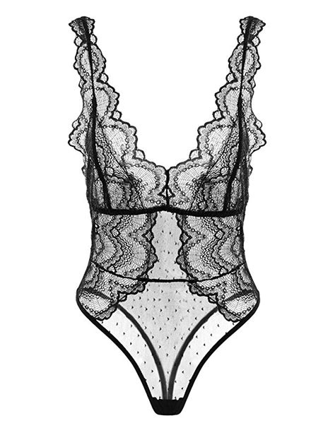 garmol women sexy lace bodysuit dobby mesh body teddy lingerie large black at amazon women s