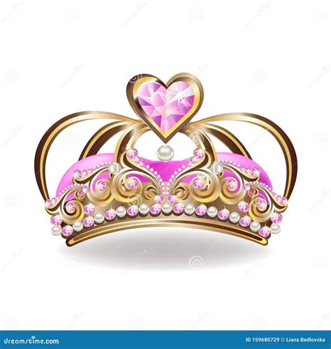 Beautiful Golden Princess Crown With Pearls And Pink Jewels Stock