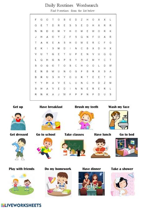 The Daily Routine Worksheet With Pictures And Words To Help Kids Learn