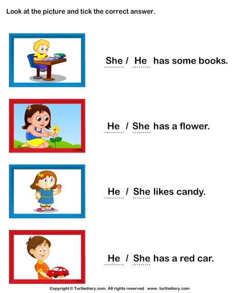 It is also the letter style most often used in early elementary reading books, thereby increasing visual word memorization leading to improved reading ability. Choose between she and he - TurtleDiary.com ...