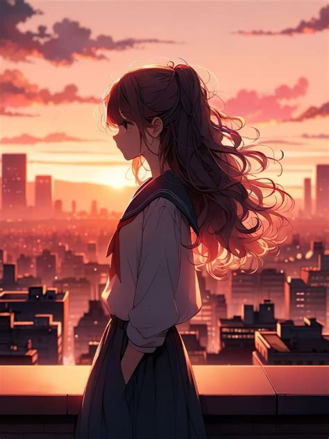 Download Wallpaper School Uniform Sky Cityscape Anime Girls