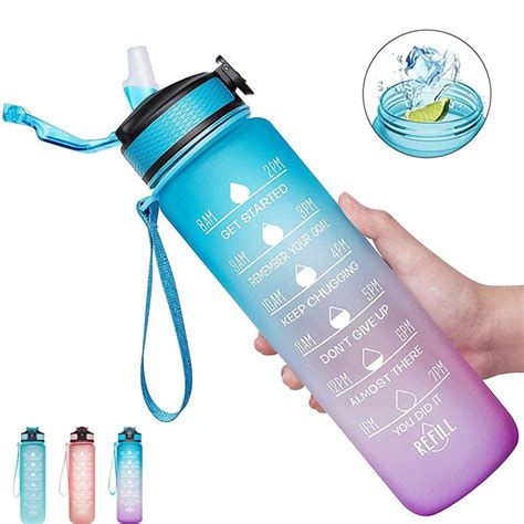Tritan 34oz 1l Bpa Free Fitness Water Bottle With Time Marker Colorful Gradient Leakproof One