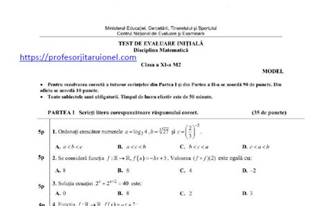 Teste Initiale Matematica Clasa A 11 A M1 Si M2 Cu Bareme An Scolar