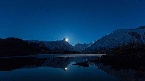 Moon Behind Mountain Reflection Wallpapers Hd Wallpapers Id 14918