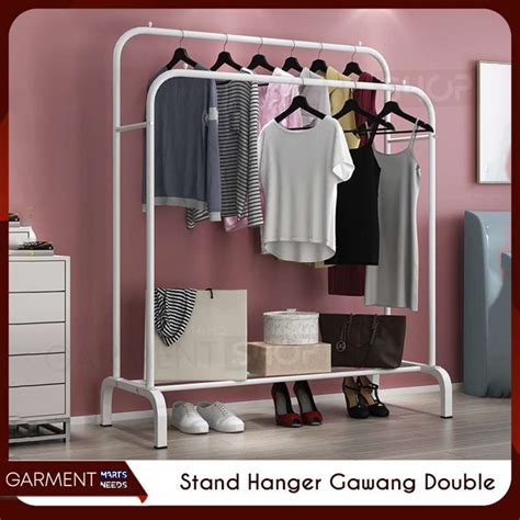 Promo Stand Hanger Gawang Besi Double Gantungan Baju Tiang Kokoh