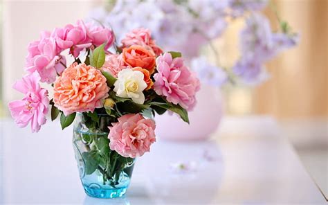 Hd Wallpaper Multi Colored Flowers In Vases Flora Lovely Floral