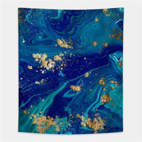 Blue Gold Abstract Liquid Marble Art Blue Abstract