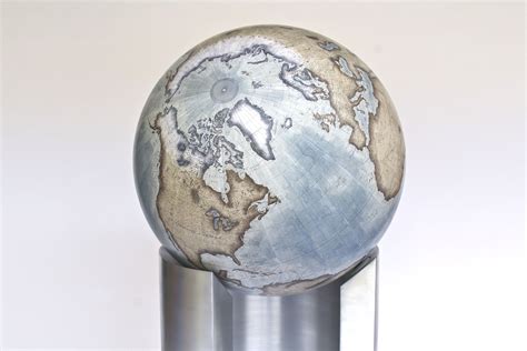 Hand Painted Blue Floor Standing Terrestrial World Globe With Modern