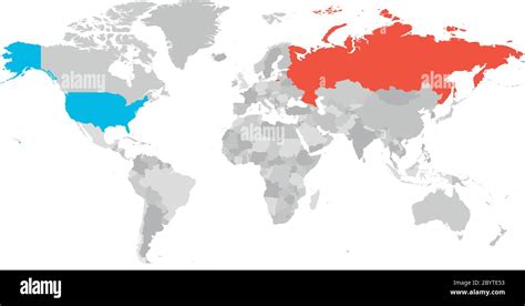 United States And Russia Highlighted On Political Map Of World Vector