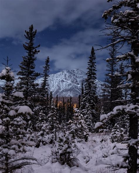 Jasper National Park Dark Sky Preserve Mountains Under Moonlight Photo