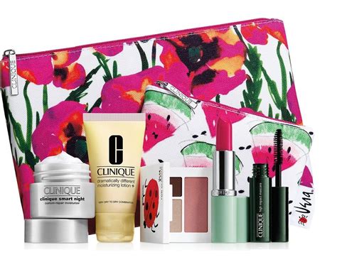 New 2016 Clinique 7 Pc Makeup Skincare T Set Pink Floral Bag Warm