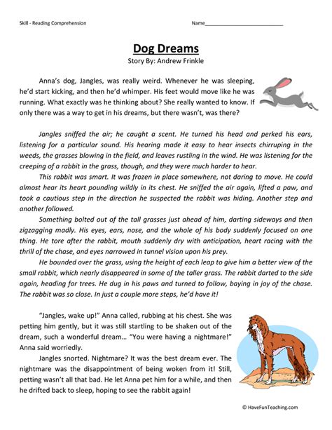 Dog Dreams Reading Comprehension Worksheet Have Fun Teaching