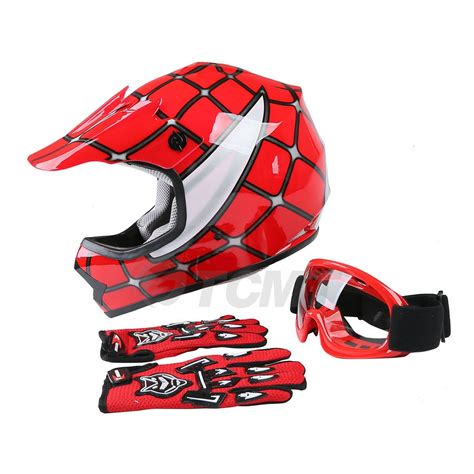 Tcmt Dot Youth And Kids Motocross Offroad Street Helmet Red Spider