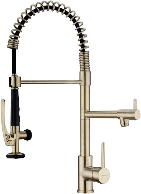 Ekrte Brushed Gold Kitchen Faucet Commercial Style Pre Rinse Kitchen