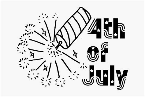 4th Of July Clipart Black And White Vector Illustration Handwritten