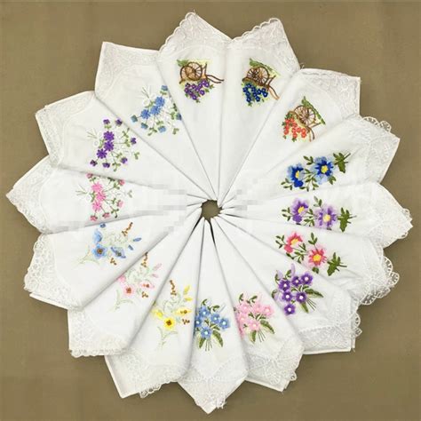 5pcslot Embroidered Handkerchief Cotton White Cotton Embroidery Lace